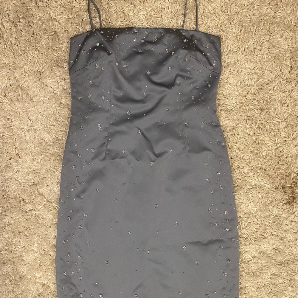 Laundry By Shelli Segal Gray Beaded Spaghetti-Strap Mini Dress